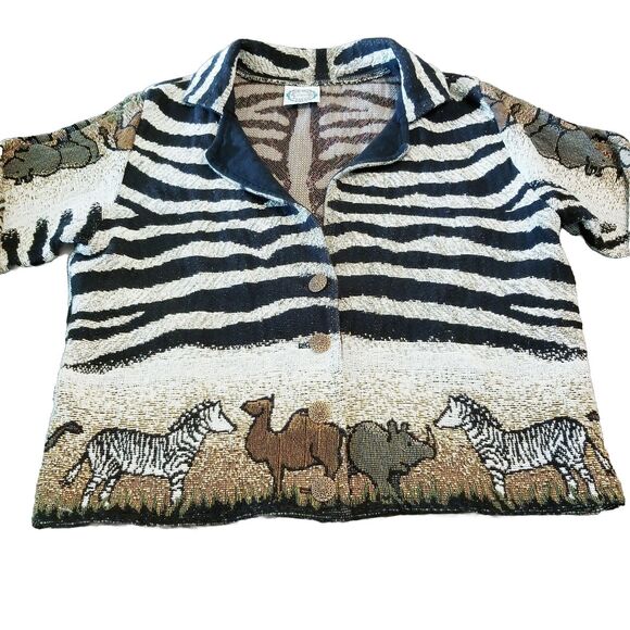 Sugar Street Weavers Jackets & Blazers - Sugar Street Weavers Jacket African Safari Animals Zebra Elephant Rhino Tapestry